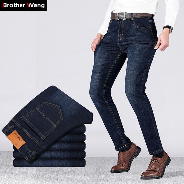 

classic style brand jeans men 2019 new fashion casual elastic slim fit brand denim business trousers blue black male pants