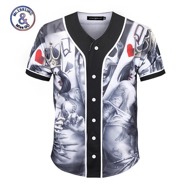 

мужской дизайнерский код новый бейсбольный костюм с коротким рукавом 3d кардиган покер череп однобортная бейсбольная рубашка, White;black