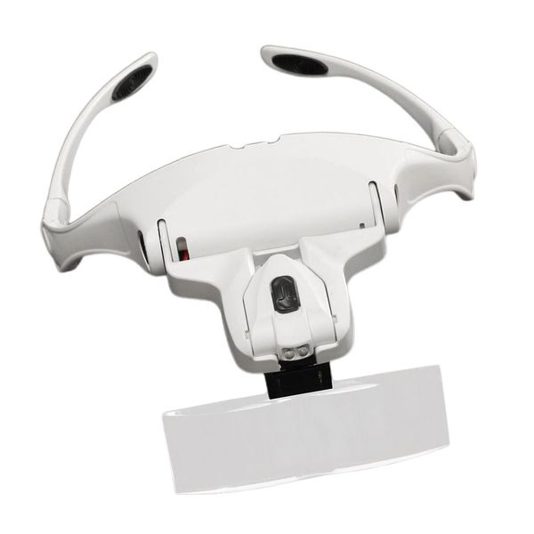 

headband led illuminated head magnifier w/ 5 detachable lenses for reading, jewelry loupe, watch & electronic repair - white