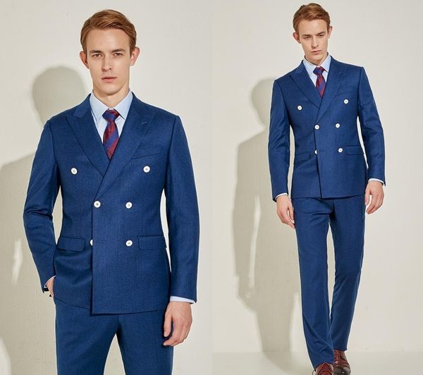 Abiti classici doppiopetto Navy BlueGroomsmen nero risvolto smoking dello sposo 2 piece gli uomini vestiti di cerimonia nuziale / promenade di Best Man Blazer (giacca + pantaloni)