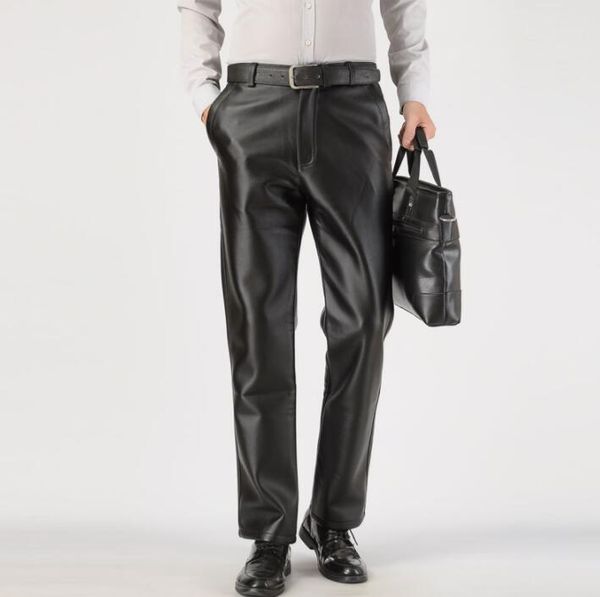 

faux leather pants mens feet pants middle-aged fashion loose plus velvet thicken motorcycle pu trousers for men personality, Black