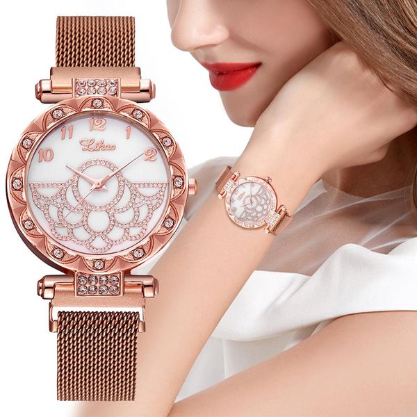 

luxury bracelet women math watch fashion diamond ladies rose gold quartz wristwatches magnetic water creative clock, Slivery;brown