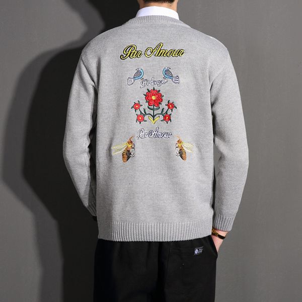 

embroidery men sweater pullover oversize sweaters mens casual crew neck loose winte knitting mens sweater pullovers 5xl big size, White;black
