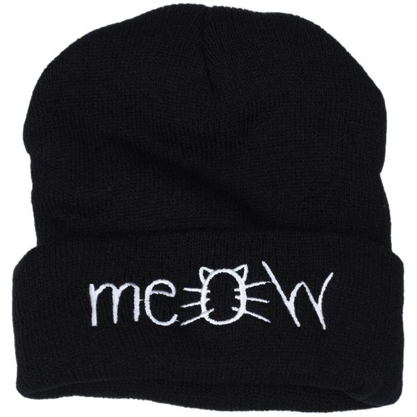 

meow cat letter wool hat black, Yellow