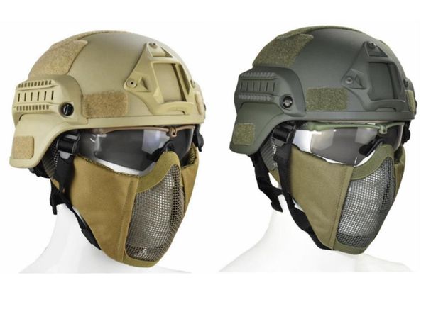 

us army tactics equipment mich 2000 style ach tactical helmet with protect ear foldable double straps half face mesh mask goggle
