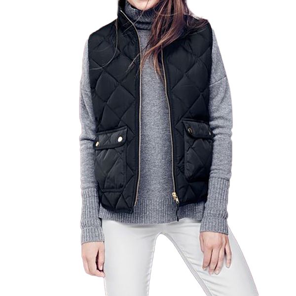 

jaycosin women's vest coat fashion winter solid cotton zipper hooded vests jackets female sleeveless pockets waistcoat vests, Black;white