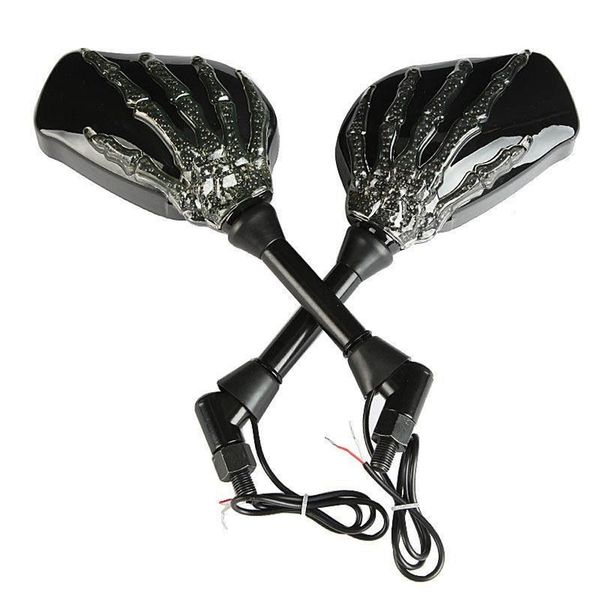 

1pair universal led skull hand integrated motorcycle motorbike rear view glass turn signal mirrors motorcycle accessory