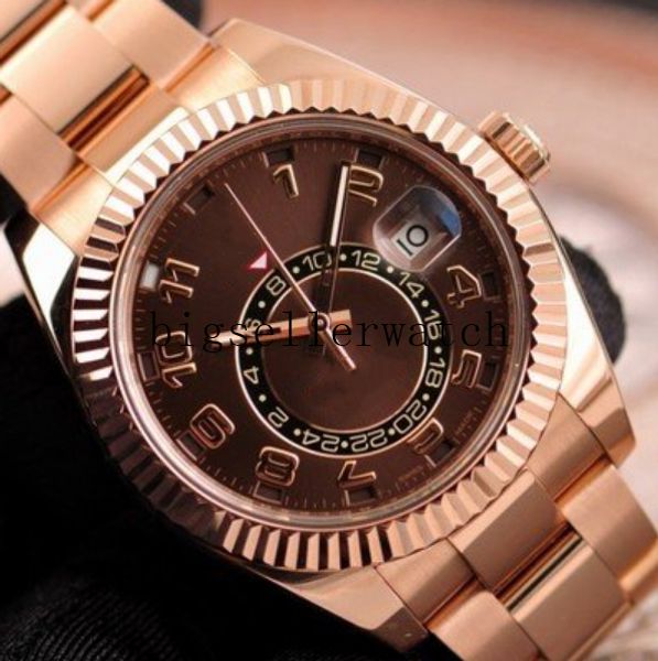 

new style luxury 42mm asia 2813 movement sky-dweller chocolate arabic 326935 automatic mechanical 18k rose gold mens watch, Slivery;brown