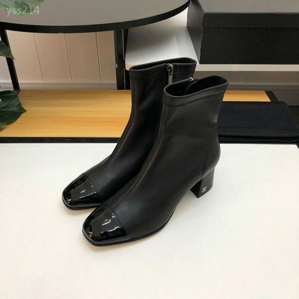 

leisure autumn and winter european station layer leather thick heel short boots elastic boots factory direct sales size 35-40cm, Black