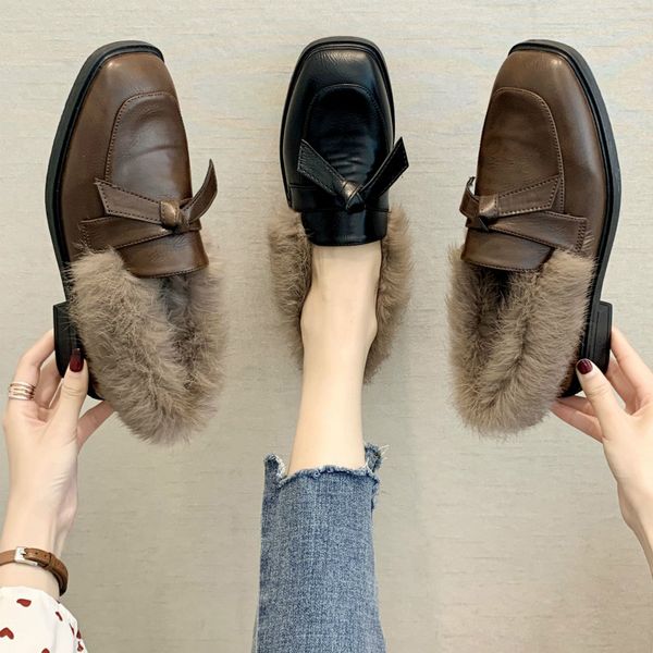 

2019 warm fur winter shoes women wild flats-loafers slip-on flat platform plus velvet soft fashion women loafers outdoor m11-61, Black