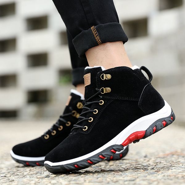 

men winter shoes safe winter men snow boots super warm winter boots with fur fashion sneaker men ankle boots, Black