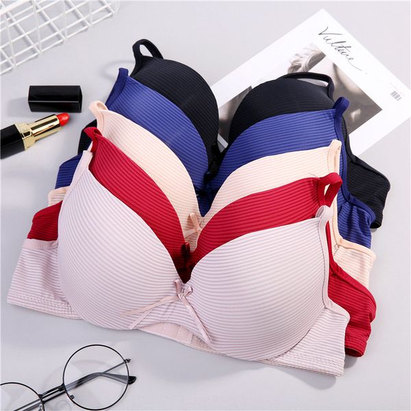 

push up seamless bras one-piece seamless padded underwear striped underwire padded brassiere, Red;black