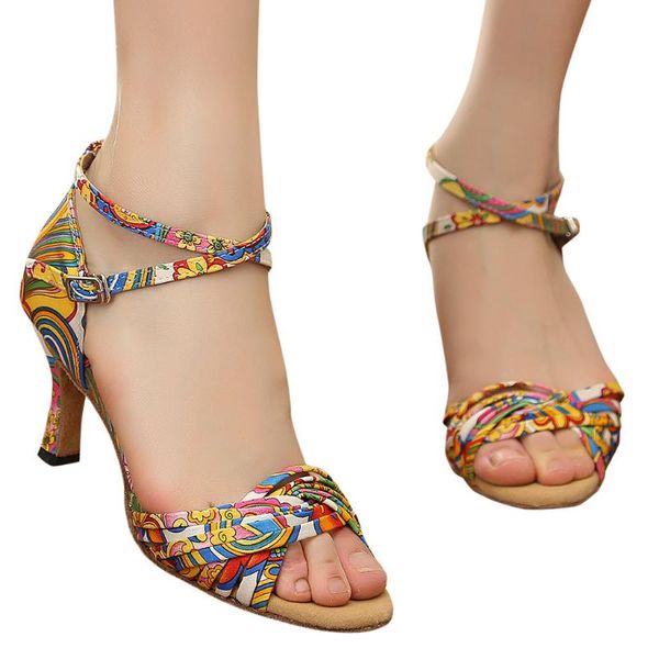 

sagace летние сандалии женская обувь печатный атласный высокий каблук пряжка ремень сандалии нескользящая обувь zapatos de mujer, Black