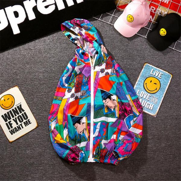 

new spring 2019 camouflage jackets men quick dry windbreaker zipper thin sunscreen windproof graffiti animals coat men, Black;brown