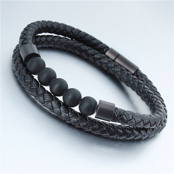 

hawson magnetic bracelet black&white ball design handmade leather wristband bangle for men's accessory, Golden;silver