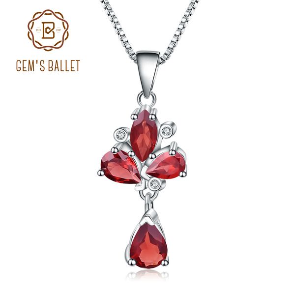 

gem's ballet 3.42ct natural red garnet flower pendant 925 sterling silver necklaces & pendants fine jewelry for women wedding