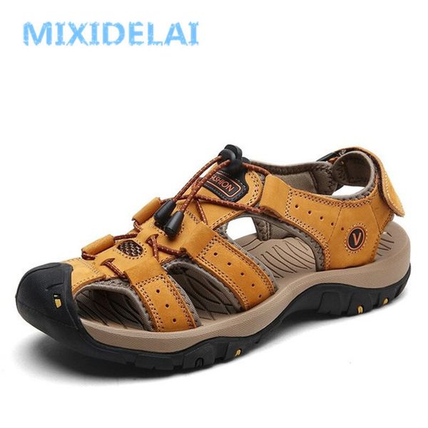 

mixidelai genuine leather men shoes summer new large size men's sandals men sandals fashion sandals slippers big size 38-47 t200420, Black