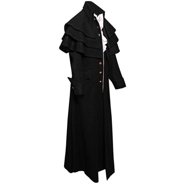 

men victorian costume black tuxedo fashion tailcoat gothic steampunk trench jacket coat frock outfit dovetail uniform for adult, Black;brown