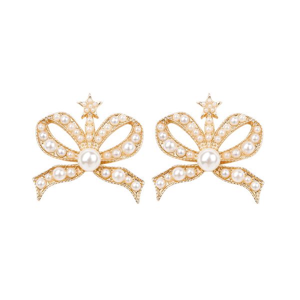 

2019 new golden bow pearl crown earrings korean women's alloy stud earrings jewelry fashion crystal, Silver