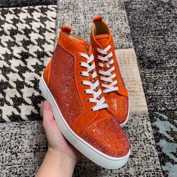 

orange suede leather with strass fashion high red bottom louisflats sneakers designers brand skateboard party wedding eu35-47, Black