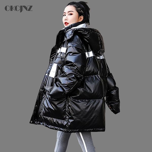 

shinny black women jacket winter coat 2018 thick warm hooded parka female oversized cotton outwear snow wear streetwear okq093