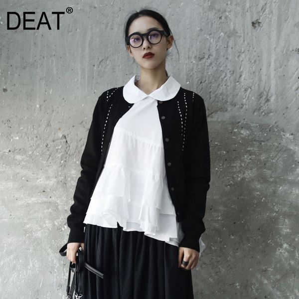 

deat] 2019 new spring summer round neck long sleeve black line split joint loose knitting jacket women coat fashion tide jr50, Black;brown