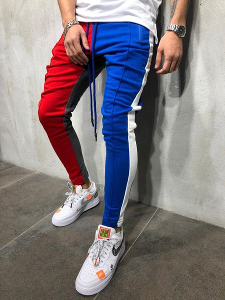 

winter men clothing stylish hiphop slim fit pants colors patchwork high street rap dancing pencil pants, Black