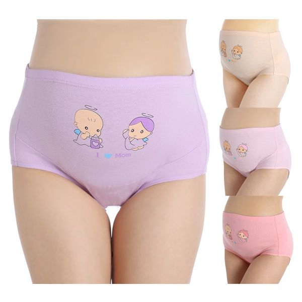 

1pc cotton pregnant panties high waist mother support women underwear cartoon postpartum briefs pregnancy short pants nt54, White