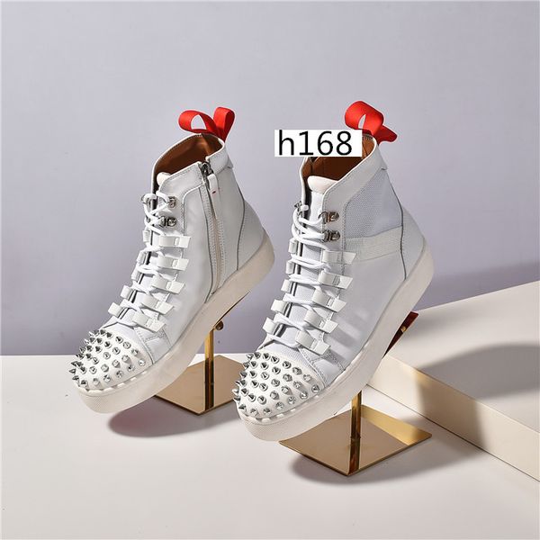 

модные мужские красные подошвы обувь высокие кроссовки для женщин дамы натуральная кожа замша шипы повседневные квартиры все белый черный ра, Black