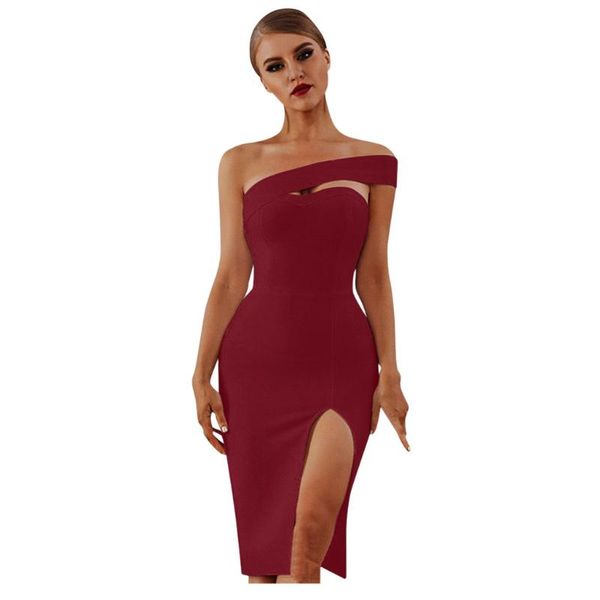 

women sheath dress hollow one shoulder off party dress split slim bodycon dresses 2020 summer fashion ladies club dresses, Black;gray