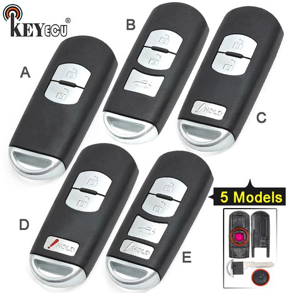 

keyecu for 3 6 cx-3 cx-5 replacement 2/ 3/ 2+1/ 4 button smart remote car key shell case fob red hold with uncut blade