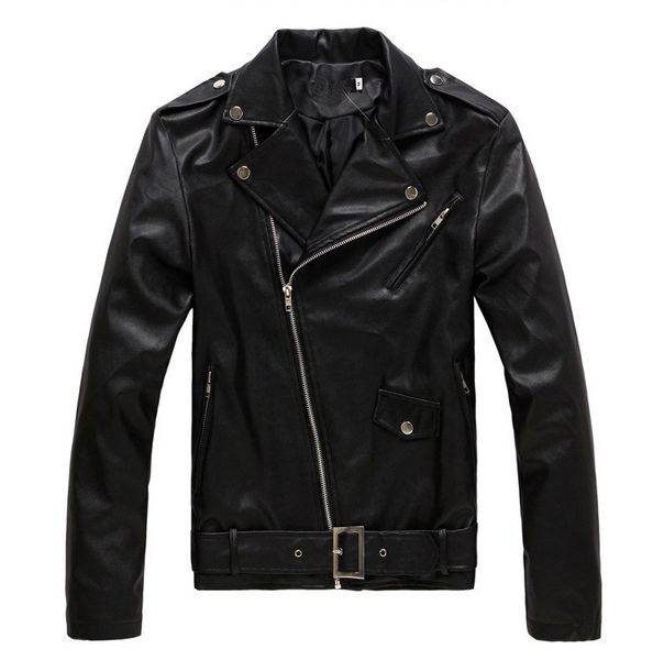 

2019 spring and autumn new style korean-style locomotive slim fit leather coat men's leather jacket coat england fashion men lea, Black
