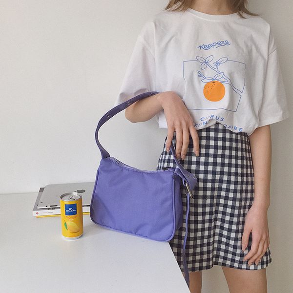 

2020 polyester purple oxter bags solid just shoulder girdle handbag canvas bag women soft shopping nylon bag hobos lady fashion