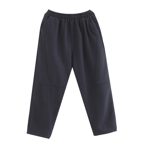 

deep blue with embroidery harlan elastic waist big yards long leisure trousers