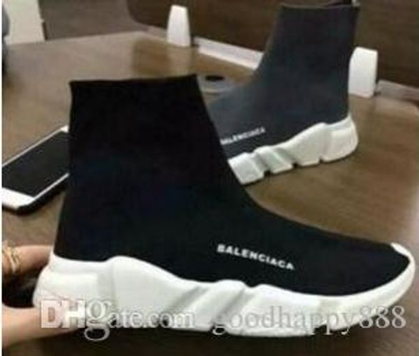 

2019 luxurious brand casual shoes flat fashion socks boots redtriple black white stretch mesh high sneaker speed trainer shoes, Black;red