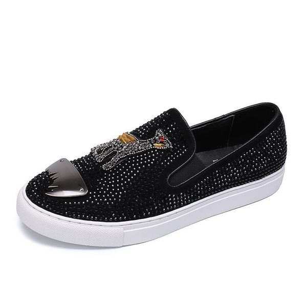 

animal prints designer deer embroidery rhinestone mens loafers fashion male nightclub party shoes zapatos de novio casualshoes0020 d09, Black