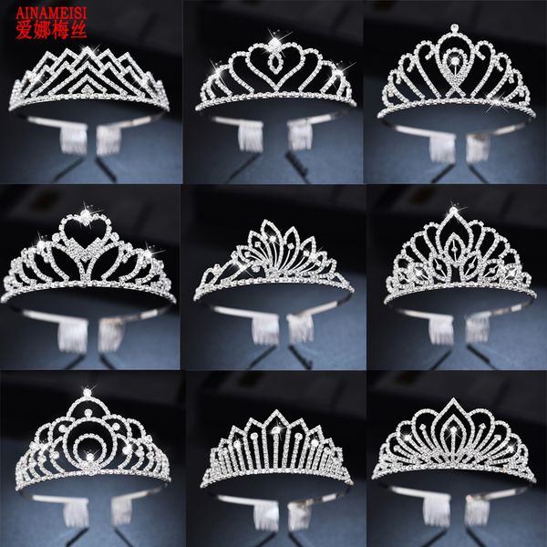 

ainameisi rhinestone bridal tiaras headband hair accessories crystal crowns for women girls flower wedding party hair jewelry, Golden;white