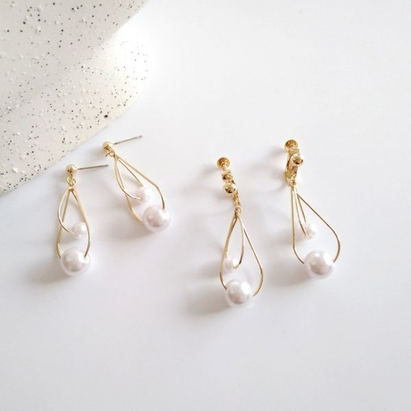 

korean trend temperament double imitation pearl drop shape clip earrings for graceful women girl fashion jewelry accessories, Silver
