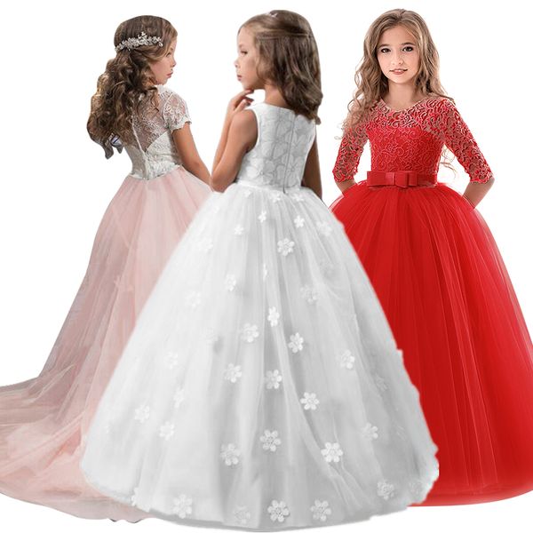 

elegant princess dress flower girls wedding evening children clothing kids dresses for girls party prom gown 6 8 10 12 14 years, Red;yellow