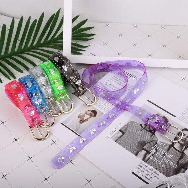 

девушка beltd 2020 мода sweet candy color laser бабочка женщины платье прозрачное желе цветок талии ремень, Black;brown