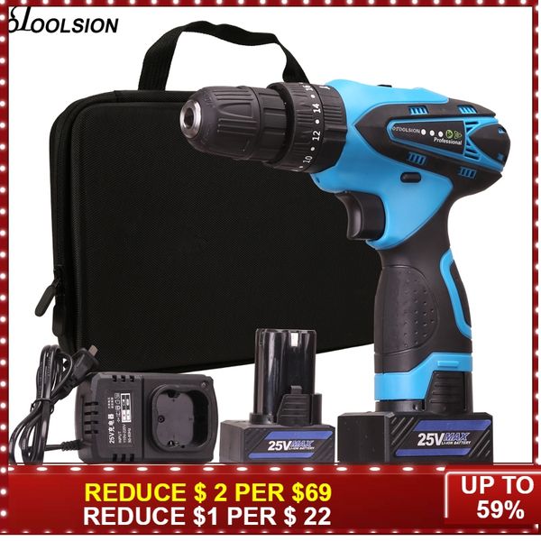 

1.5 ah power tools impact drill 25v hammer drill multifunctional screwdriver 48n.m cordless with lithium battery+tool bag