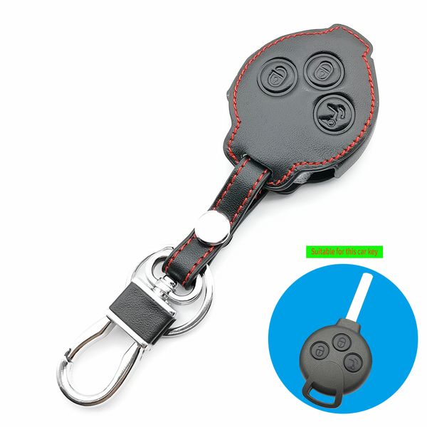 

genuine leather car key case for smart city roadst 3 buttons remote cover skin shield protect bag car accessories