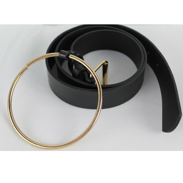 

ladies metal large iron ring buckle ring belt female decorative circle leather thin belt korean version of wild 201810, Black;brown