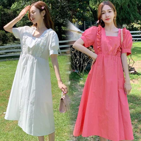 

maternity dresses 7828# dress summer cotton solid color short sleeve loose stylish for pregnant women mom, White