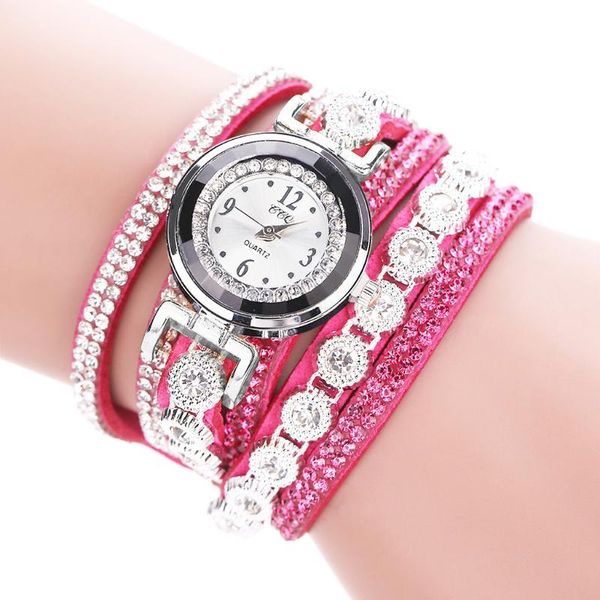 

women vintage leather long strap watch bracelet watch shining crystal bracelet dial analog quartz wrist zegarek damski#d24, Slivery;brown