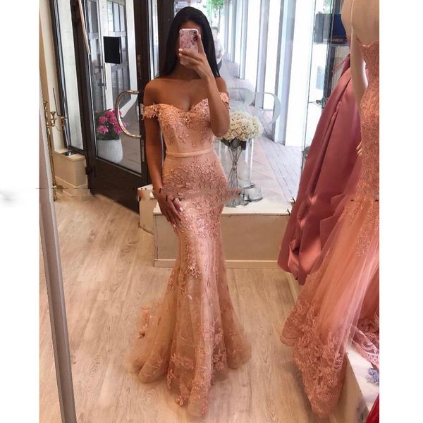 

long mermaid prom dress elegant off the shoulder vintage lace appliques women formal party gown vestidos de fiesta de noche, Black