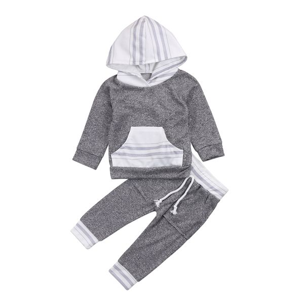 

kids toddler boy girl серый в полоску с капюшоном топы + брюки комплект одежды одежда, White
