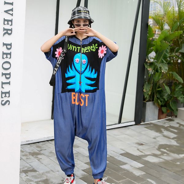 

tide brand large size jumpsuit women's 2020 summer new bf loose and thin foreign tooling jumpsuit fashion cool street clothes, Black;white