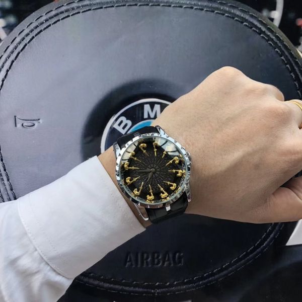 

44.8mm uk king watch round table knight large dial brand men's' watch automatic date gift personalized watch#2190, Slivery;brown