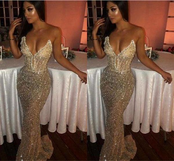 

2019 Sexy Bling Милая Русалка без рукавов Блестки Блестящие Светлые платья для выпускно